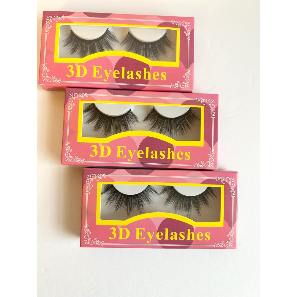 3 Pairs 3D False Eyelashes Lot Dramatic Voluminous Synthetic Lashes Pink Box